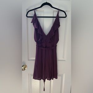 Chiffon V-neck Ruffle Dress Wine Plum Burgundy Purple